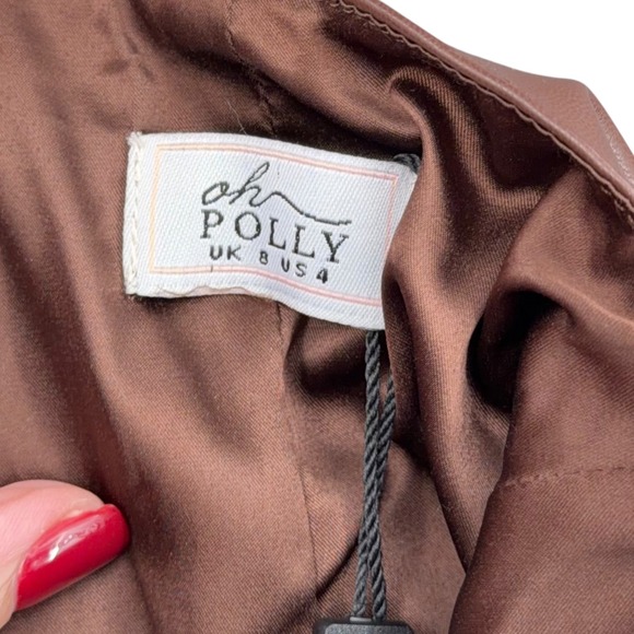 Oh‎ Polly Brown Faux Leather Strapless Maxi Dress with Slit - US 4 UK 8 - Picture 3 of 7